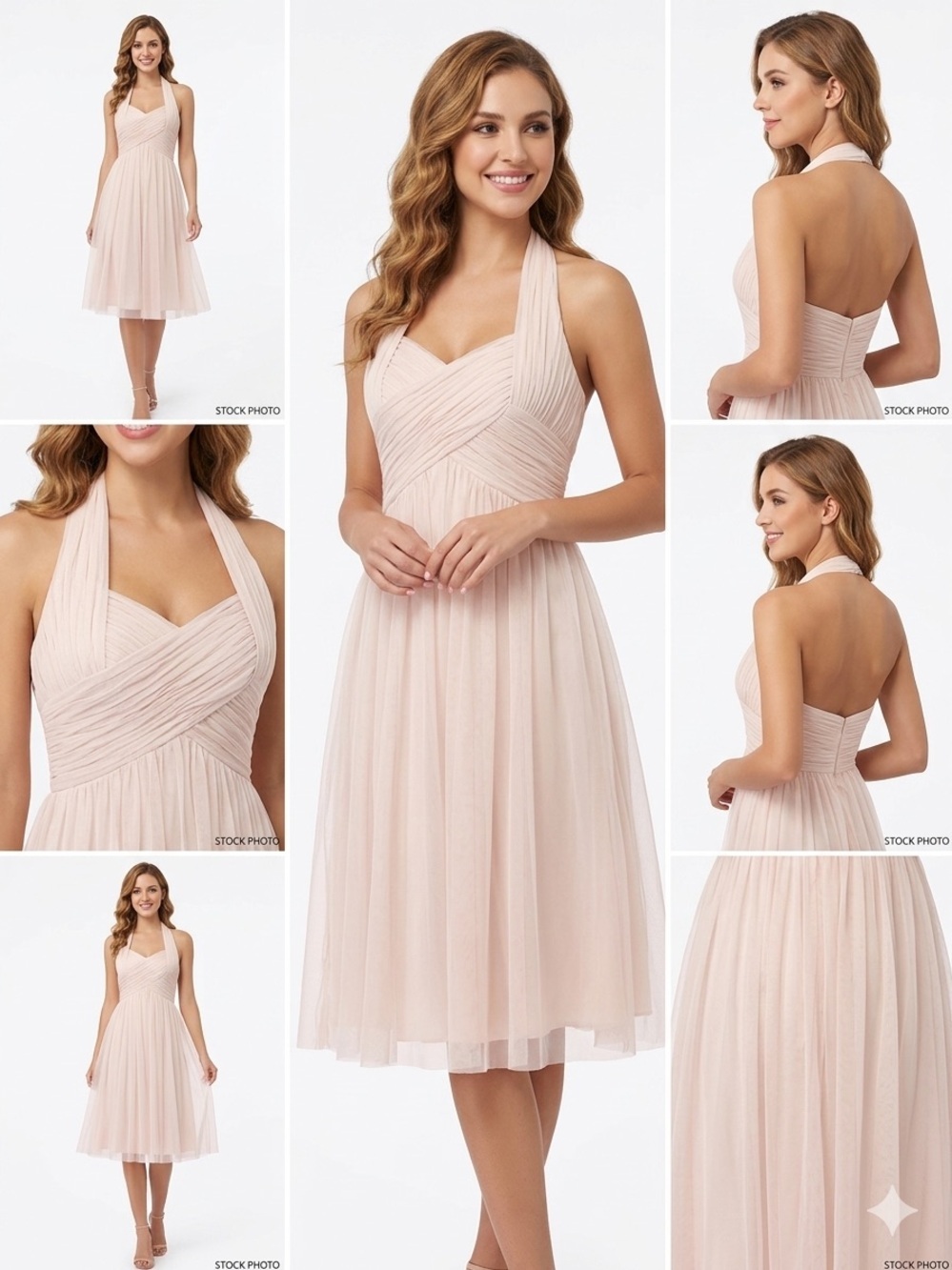 Calvin Klein ivory beige tulle halter neck fit and flare dress size 8 NWT